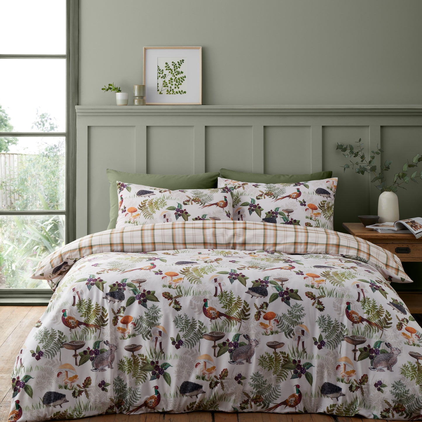 Soft Velvet Woodland Walk Reversible Duvet Cover Set in Natural by Catherine Lansfield