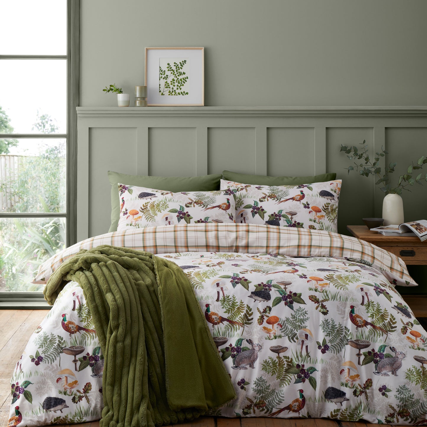 Soft Velvet Woodland Walk Reversible Duvet Cover Set in Natural by Catherine Lansfield