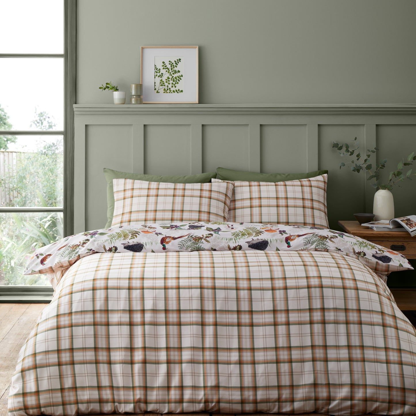 Soft Velvet Woodland Walk Reversible Duvet Cover Set in Natural by Catherine Lansfield