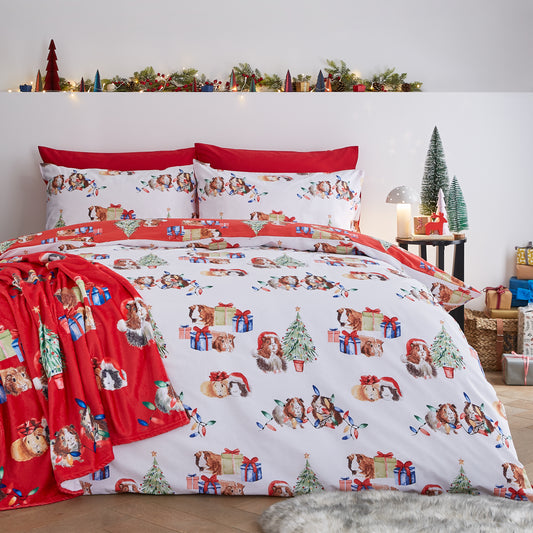 Christmas Guineapig Reversible Duvet Cover Set in White by Catherine Lansfield