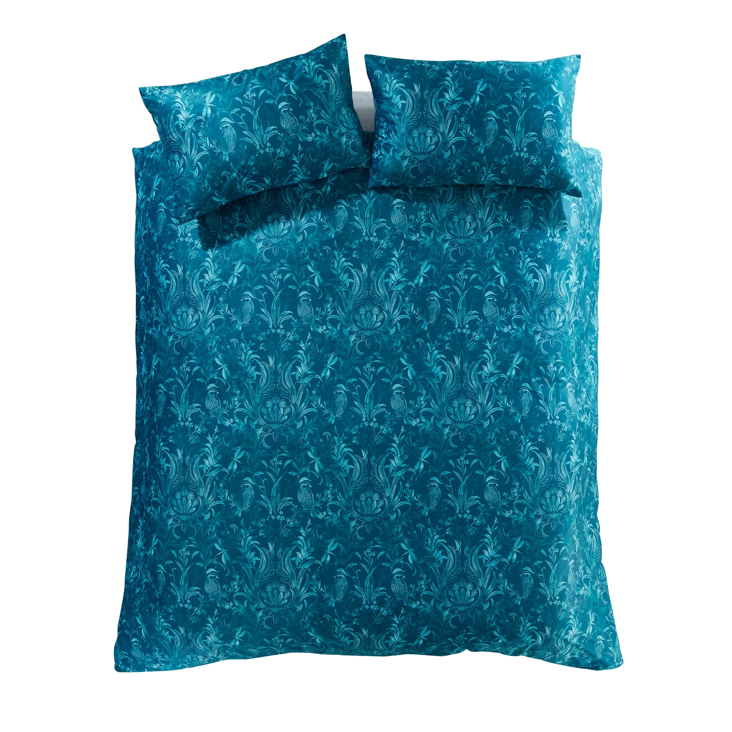 Regal Birds Soft Velvet Duvet Cover Set in Teal Green - Bridgerton By Catherine Lansfield