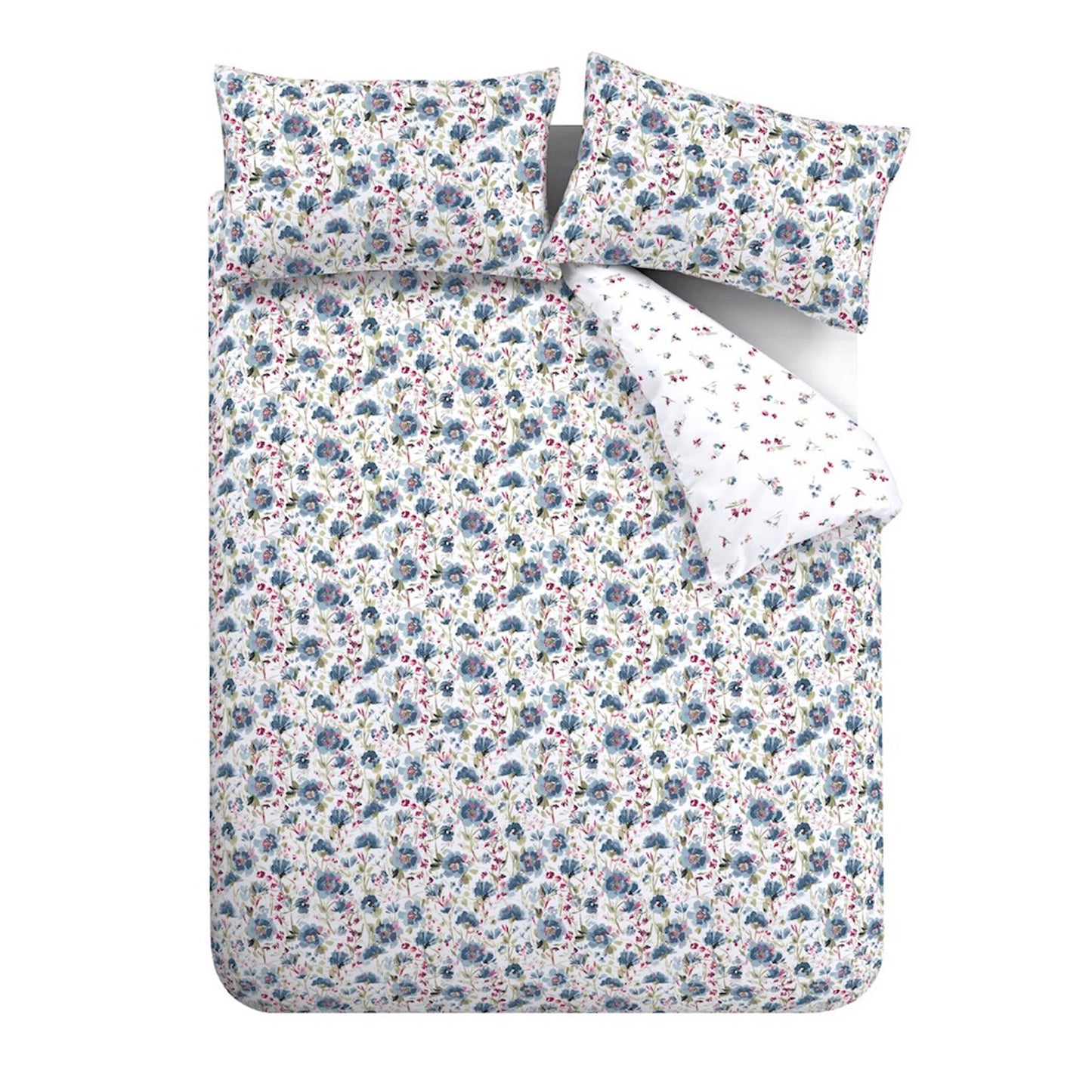 Brushed Cotton Ophelia Floral Reversible Duvet Cover Set in Blue by Bianca