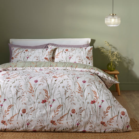 Catherine Lansfield Green Brushed Cotton Grasmere Floral Duvet Set