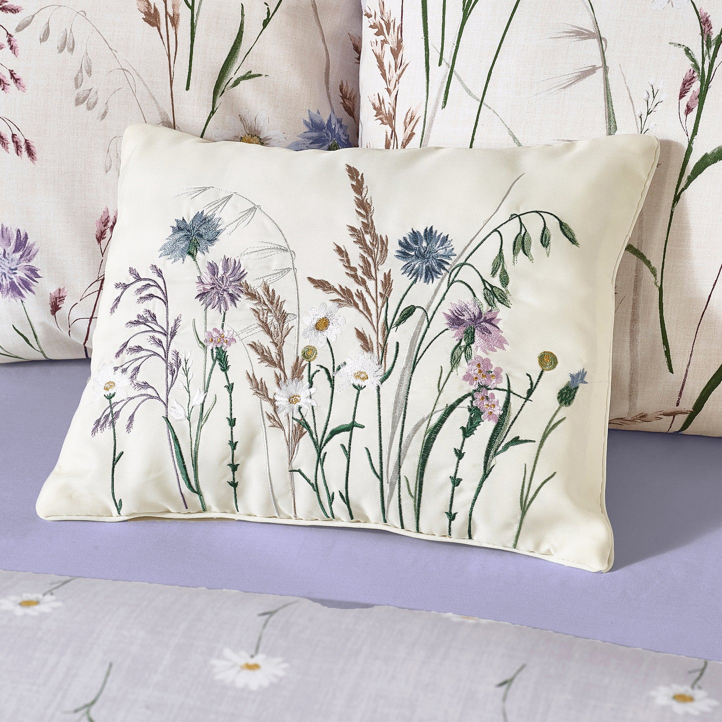 Grasmere Floral Embroidered Cushion in Lilac by Catherine Lansfield