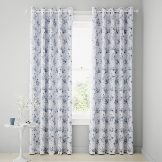 Lucie Floral Frill Fully Reversible 66x90 Inch Eyelet Curtains in Blue by Catherine Lansfield