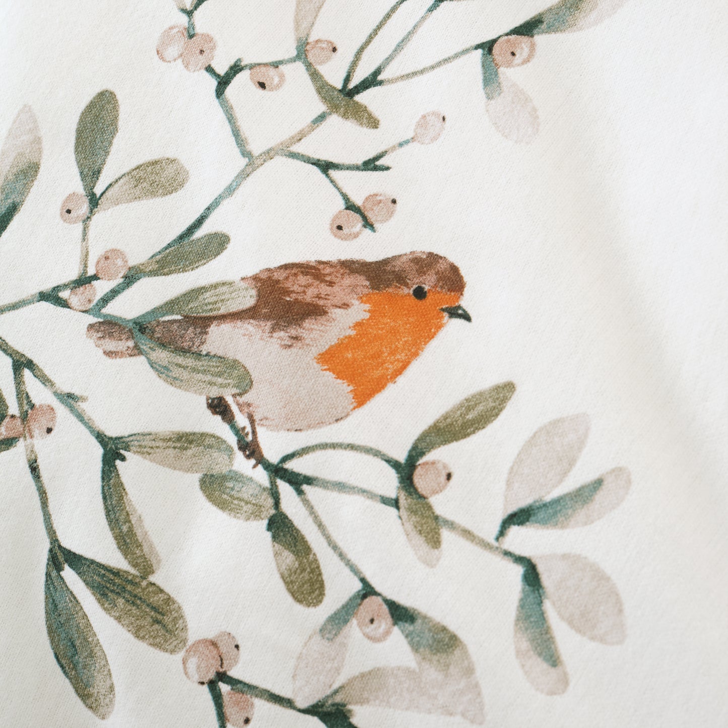 Brushed Mistletoe Robins Cotton Reversible Duvet Cover Set in Cream by Catherine Lansfield