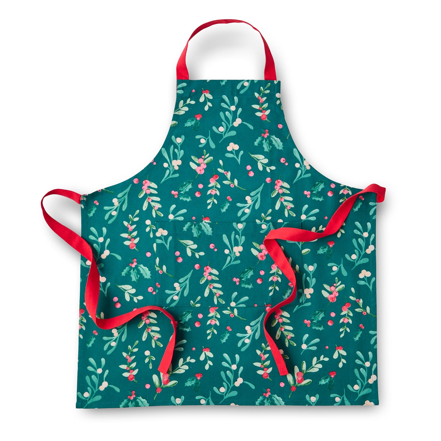 Christmas Holly and Mistletoe Cotton Kitchen Adult Apron Green by Catherine Lansfield