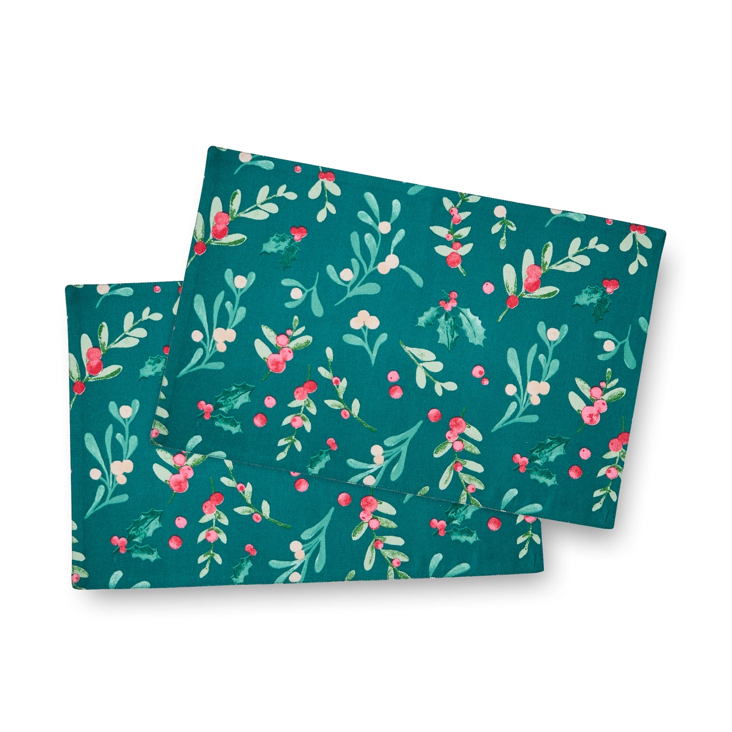 Christmas Holly and Mistletoe Cotton Dining Placemat 4 Pack Green by Catherine Lansfield