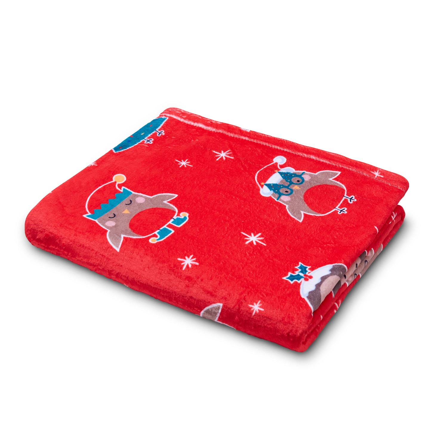 Christmas Party Robins Cosy Fleece Blanket Throw in Red by Catherine Lansfield