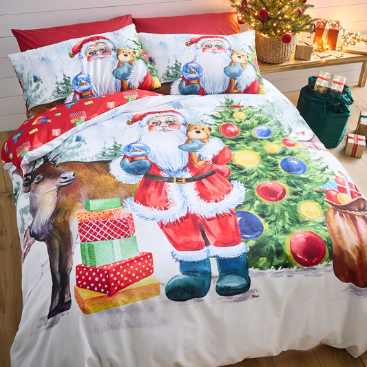 Christmas Retro Santa Reversible Duvet Cover Set by Catherine Lansfield