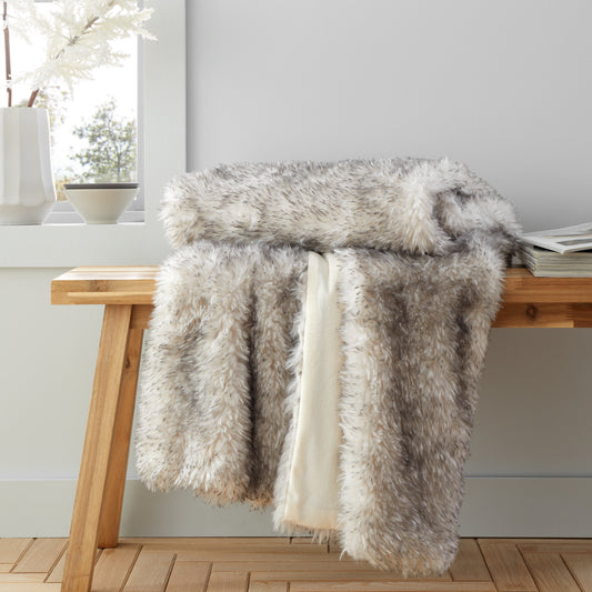 Arctic Fox Cosy Faux Fur Blanket Throw in Grey by Catherine Lansfield