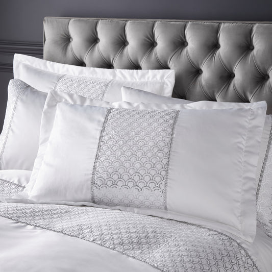 Deco Sequin Quilted Pillow Sham Pair in White by Catherine Lansfield