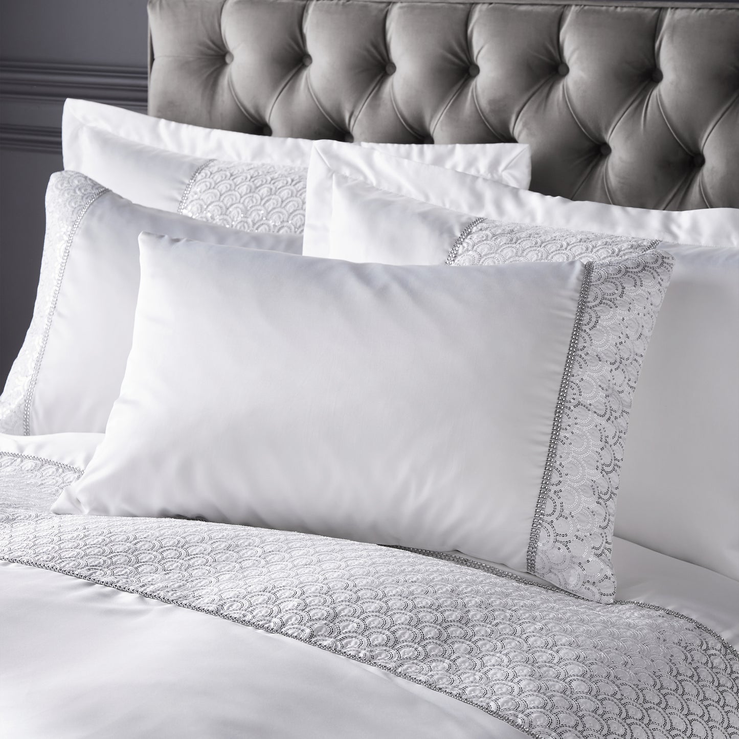 Deco Sequin Duvet Cover Set in White by Catherine Lansfield