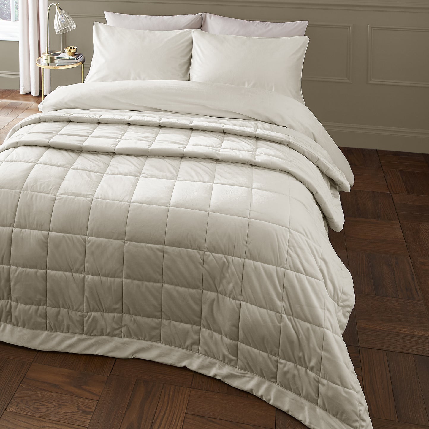 Kingsley Matt Velvet Quilted Bedspread in Cream by Catherine Lansfield