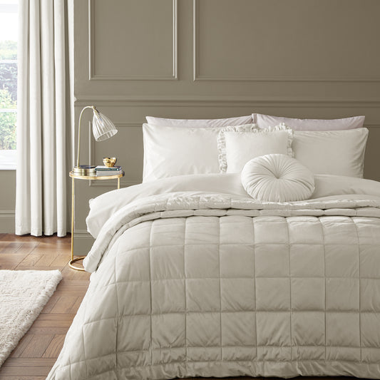 Kingsley Matt Velvet Quilted Bedspread in Cream by Catherine Lansfield