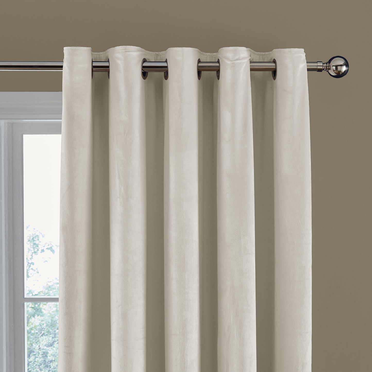 Kingsley Matt Velvet Lined Eyelet Curtains in Cream by Catherine Lansfield