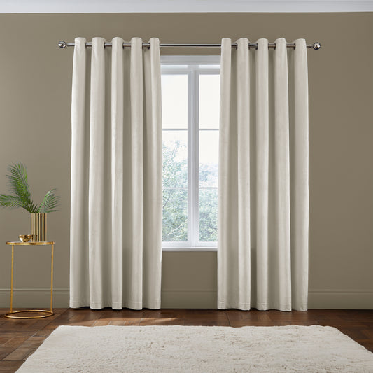 Kingsley Matt Velvet Lined Eyelet Curtains in Cream by Catherine Lansfield