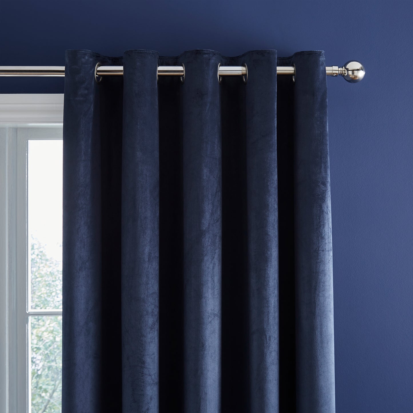 Kingsley Matt Velvet Lined Eyelet Curtains in Navy by Catherine Lansfield