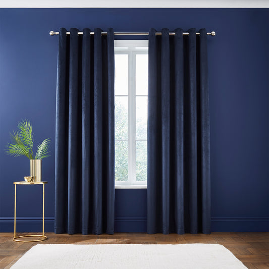 Kingsley Matt Velvet Lined Eyelet Curtains in Navy by Catherine Lansfield