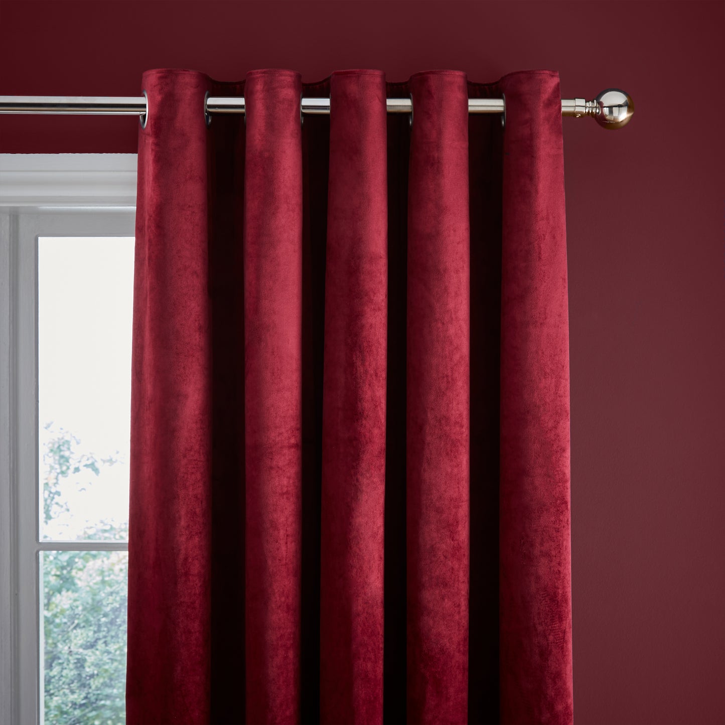 Kingsley Matt Velvet Lined Eyelet Curtains in Raspberry by Catherine Lansfield