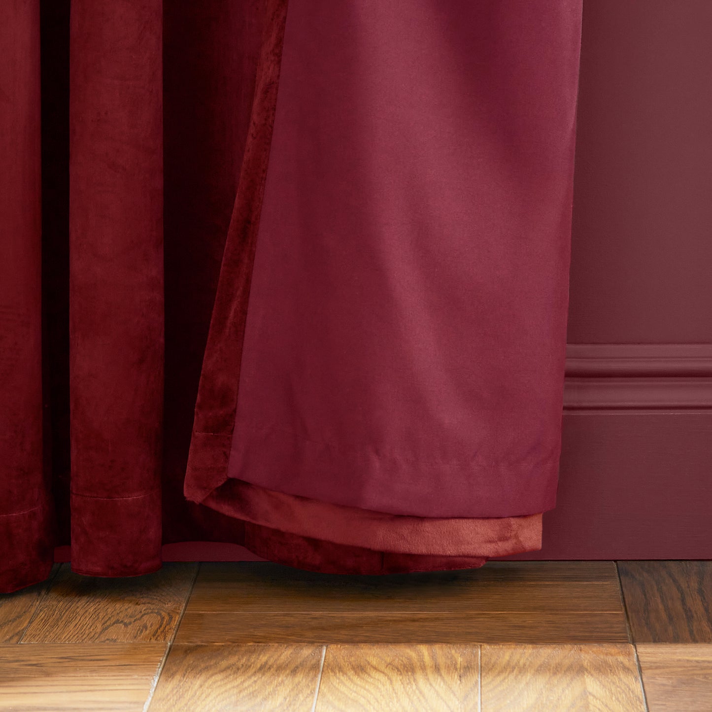 Kingsley Matt Velvet Lined Eyelet Curtains in Raspberry by Catherine Lansfield