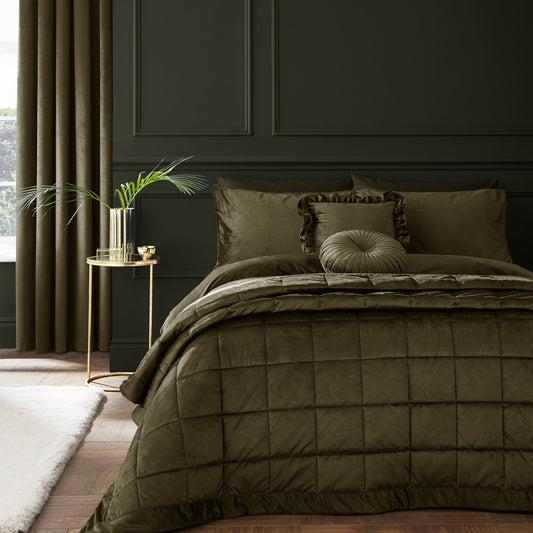 Kingsley Soft Matt Velvet Duvet Cover Set in Olive by Catherine Lansfield