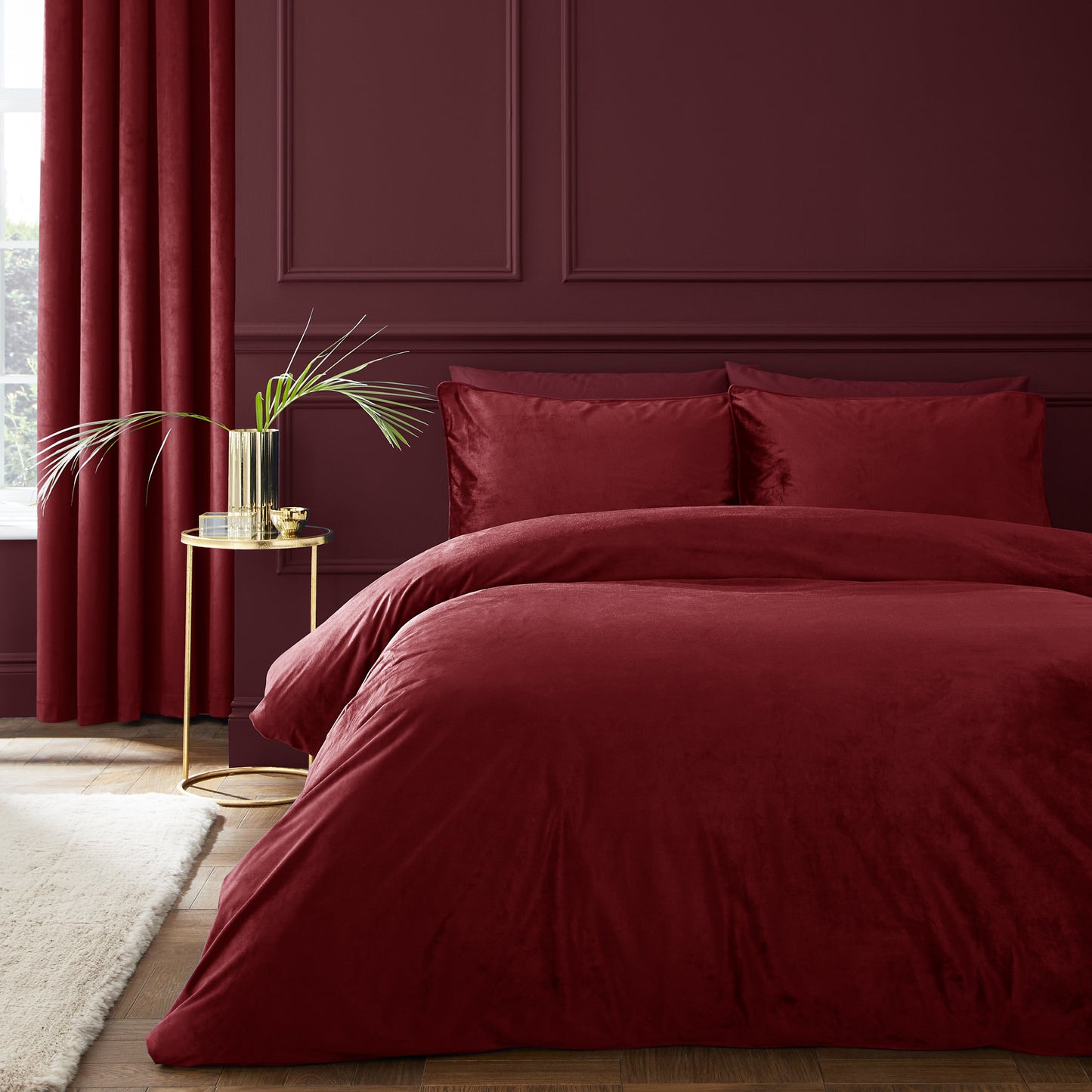 Kingsley Soft Matt Velvet Duvet Cover Set in Raspberry by Catherine Lansfield