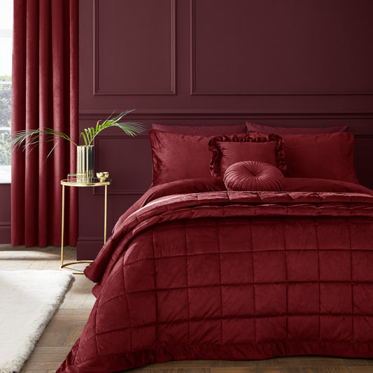 Kingsley Soft Matt Velvet Duvet Cover Set in Raspberry by Catherine Lansfield