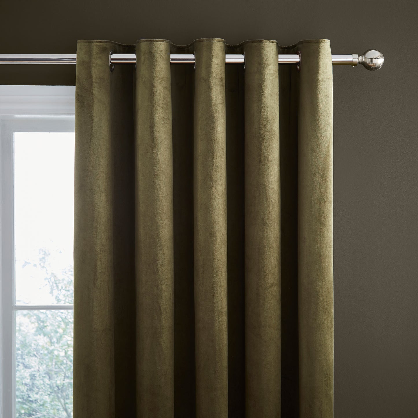 Kingsley Matt Velvet Lined Eyelet Curtains in Olive by Catherine Lansfield