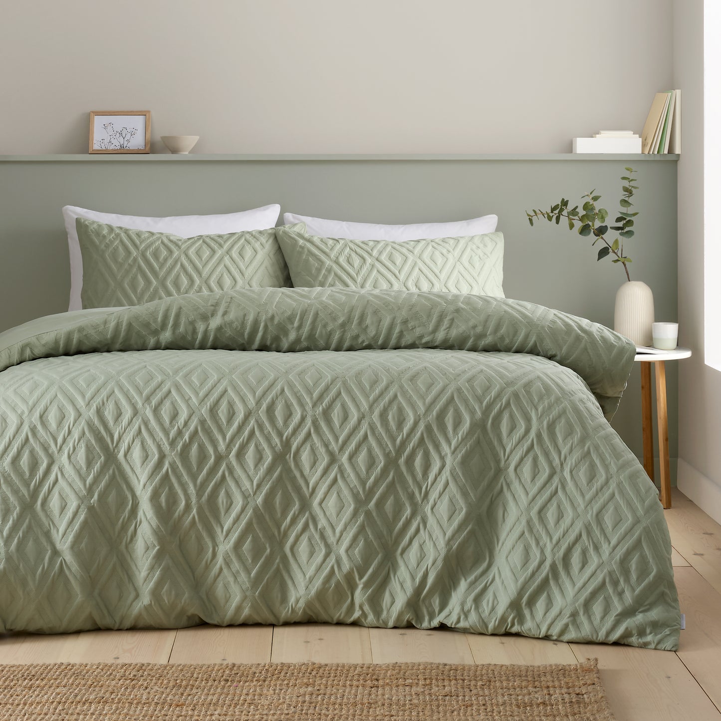 Jacob Geo Soft Touch Duvet Cover Set in Sage by Catherine Lansfield