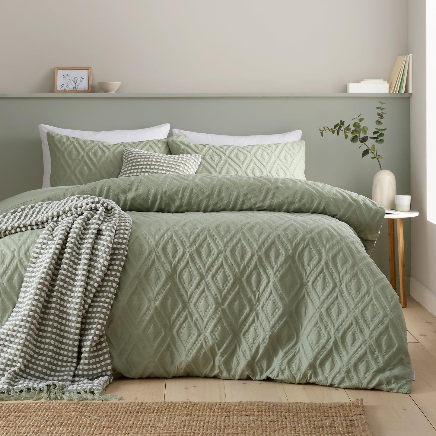 Jacob Geo Soft Touch Duvet Cover Set in Sage by Catherine Lansfield