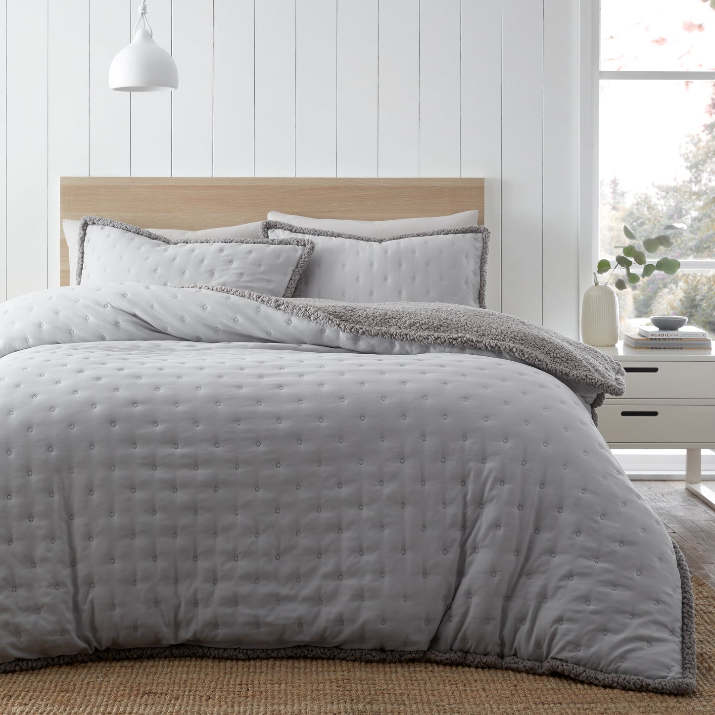 Cosy Nori Soft Sherpa Duvet Cover Set in Silver by Catherine Lansfield