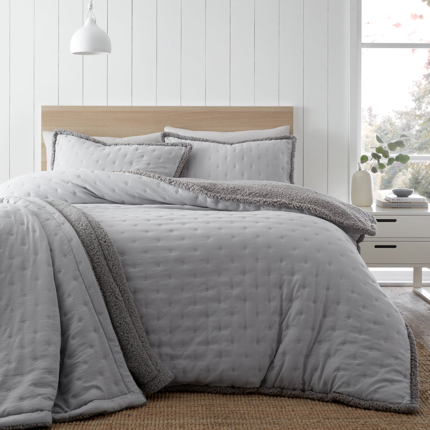 Cosy Nori Soft Sherpa Duvet Cover Set in Silver by Catherine Lansfield