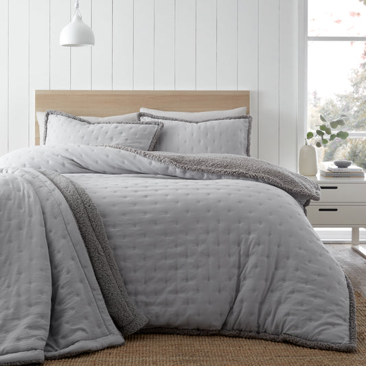 Cosy Nori Soft Sherpa Duvet Cover Set in Silver by Catherine Lansfield