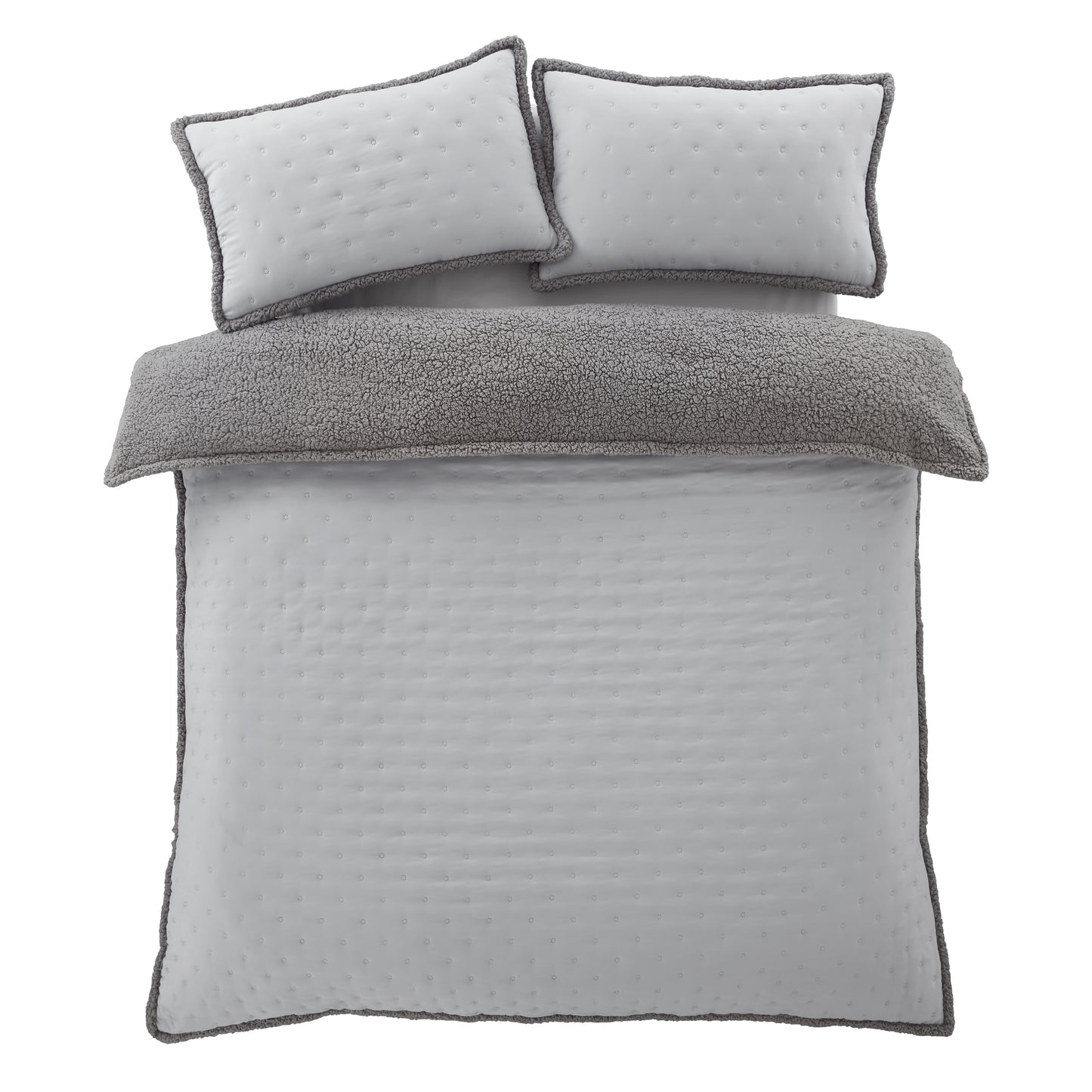 Cosy Nori Soft Sherpa Duvet Cover Set in Silver by Catherine Lansfield