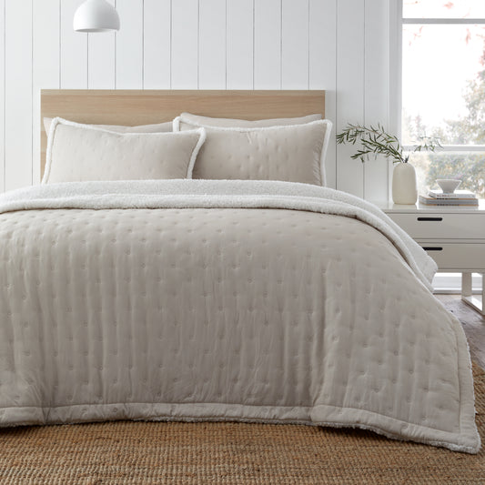 Cosy Nori Soft Sherpa Bedspread in Cream by Catherine Lansfield