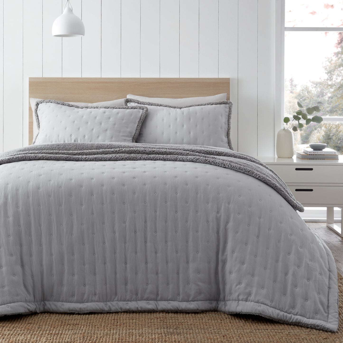 Cosy Nori Soft Sherpa Bedspread in Silver by Catherine Lansfield