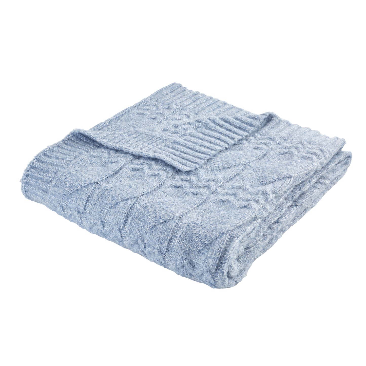 Cosy Soft Cable Knit 130x170cm Blanket Throw in Blue by Bianca