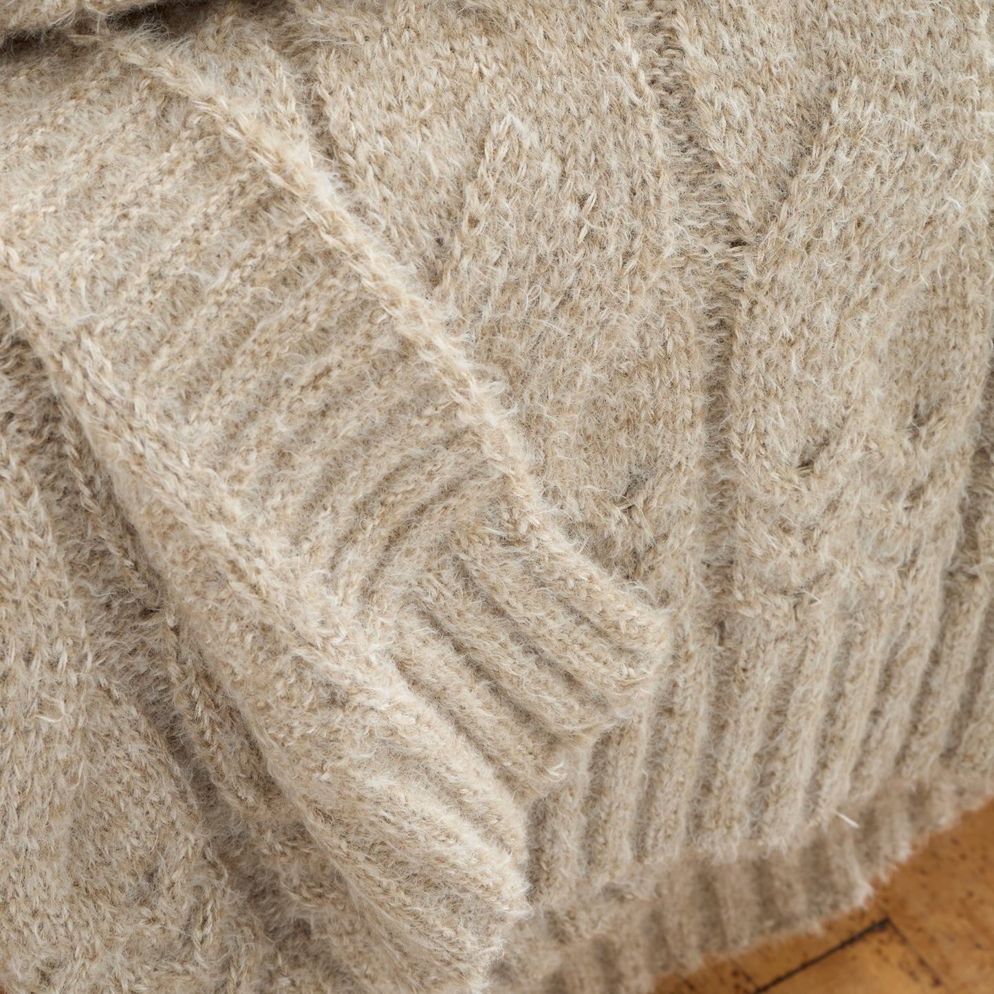 Cosy Soft Cable Knit 130x170cm Blanket Throw in Natural by Bianca