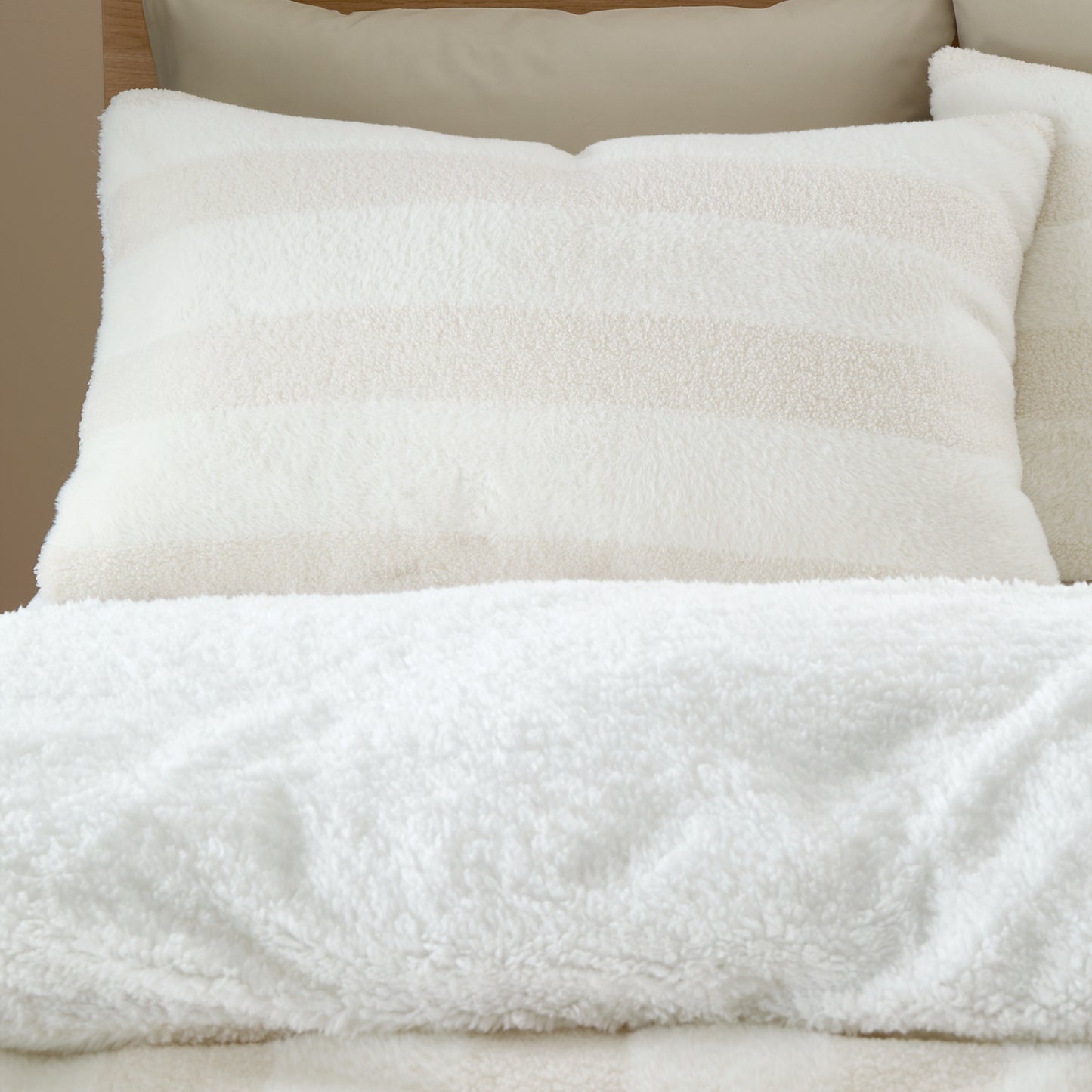 Cosy Soft Stripe Faux Fur Duvet Cover Set in Cream by Bianca