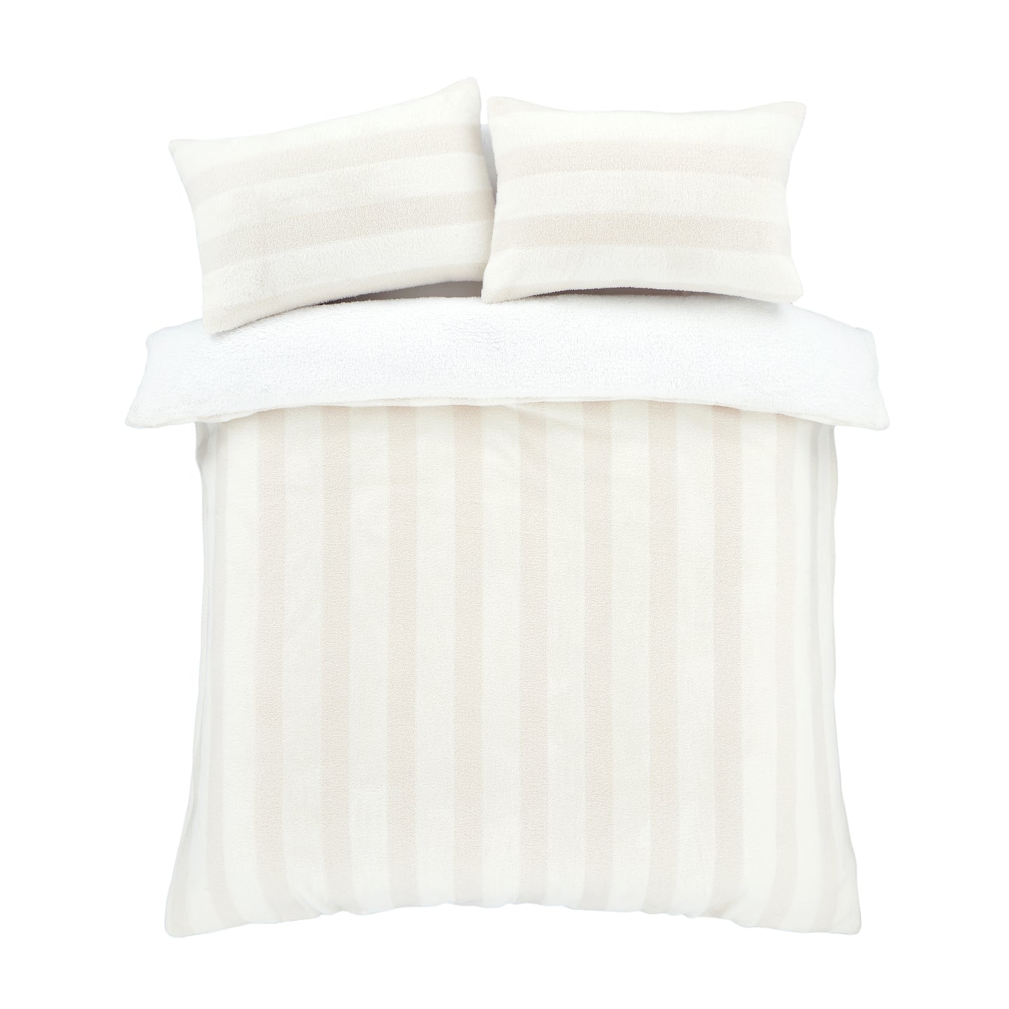 Cosy Soft Stripe Faux Fur Duvet Cover Set in Cream by Bianca