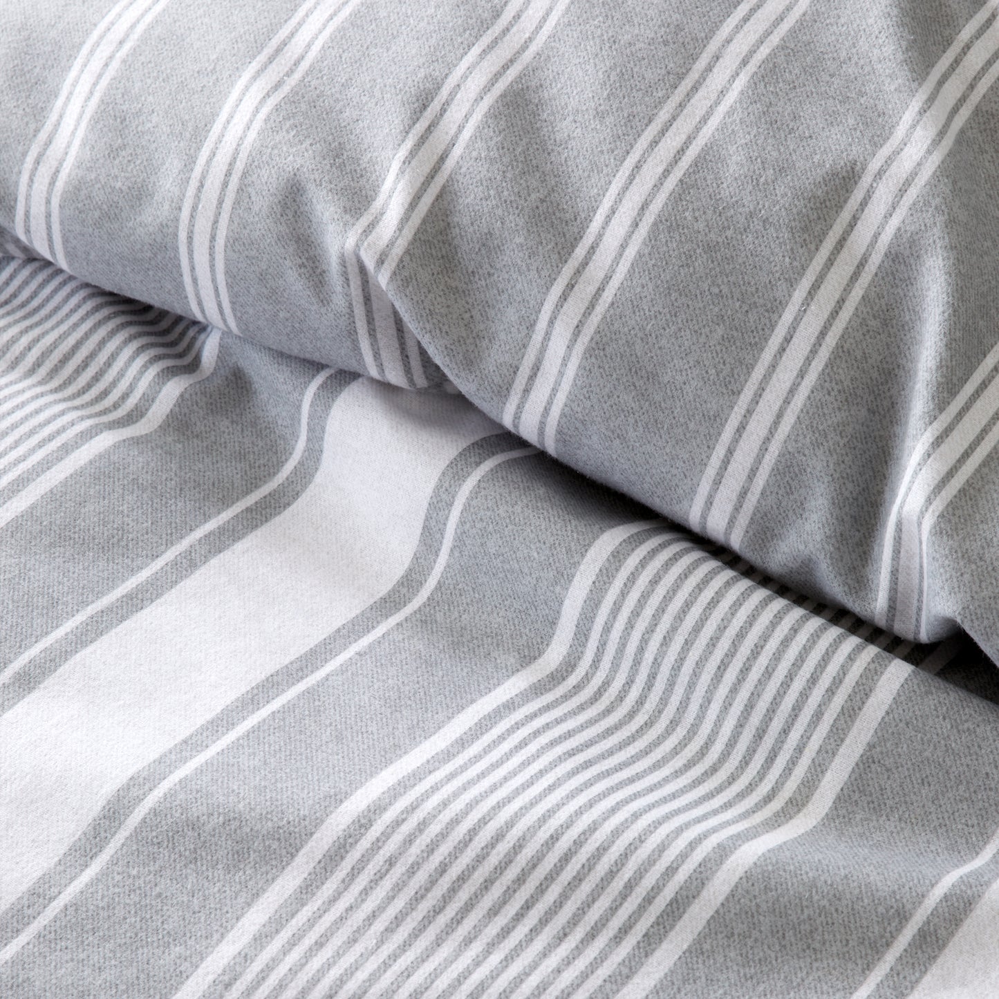 Brushed Cotton Ticking Stripe Reversible Duvet Cover Set in Grey by Bianca