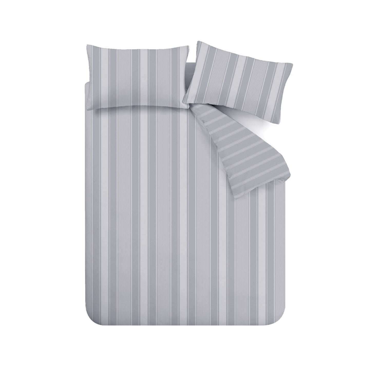 Brushed Cotton Ticking Stripe Reversible Duvet Cover Set in Grey by Bianca