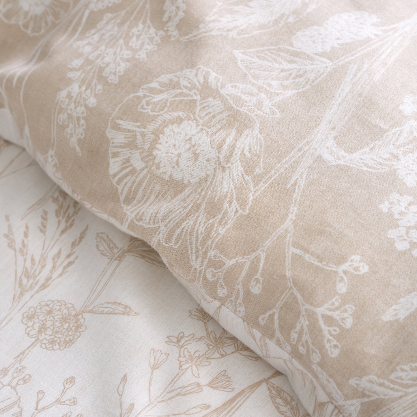 Brushed Cotton Floral Toile Reversible Duvet Cover Set in Natural by Bianca