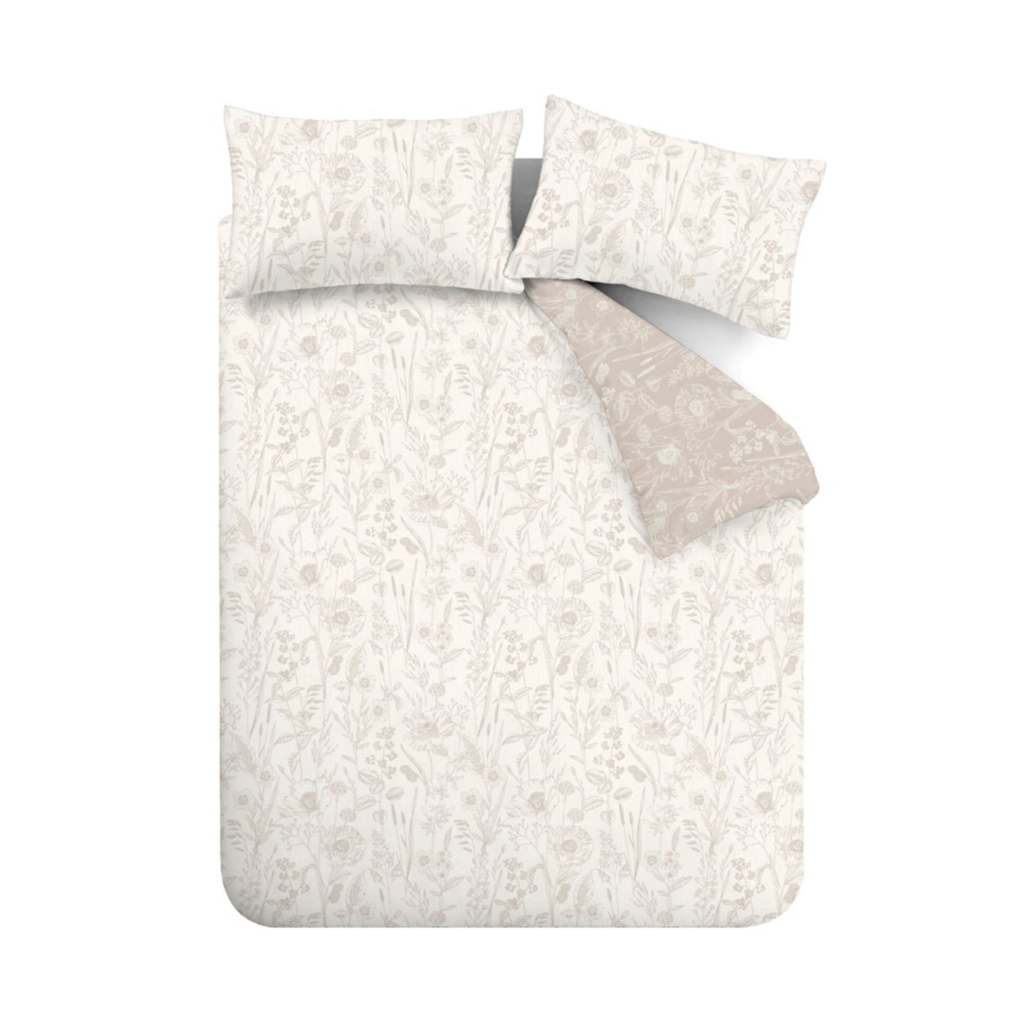 Brushed Cotton Floral Toile Reversible Duvet Cover Set in Natural by Bianca