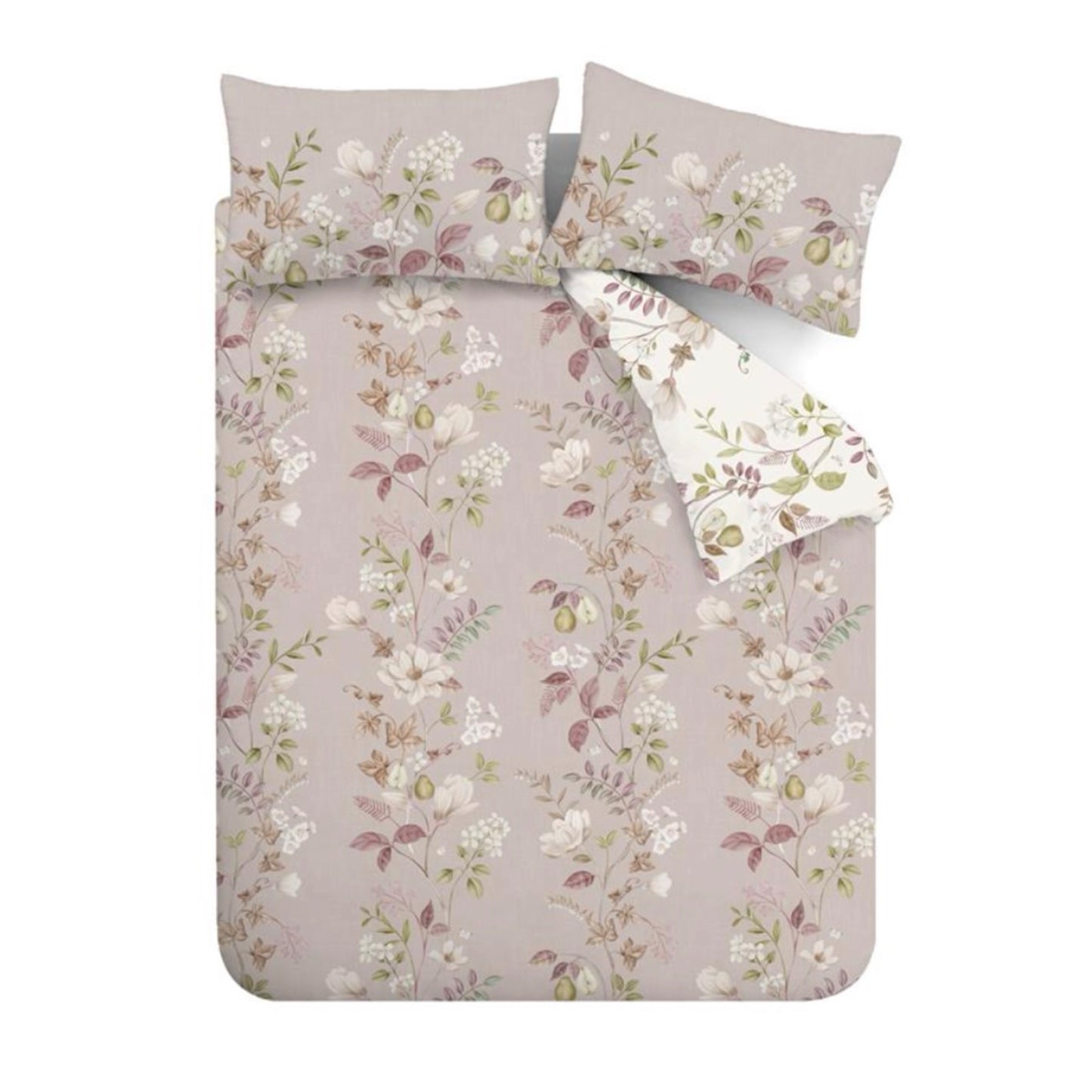 Francesca Floral 200 Thread Count Cotton Reversible Duvet Cover Set in Cream Pink by Bianca