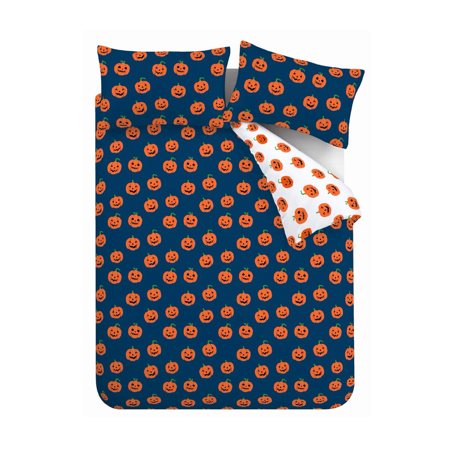 Halloween Pumpkins Reversible Duvet Cover Set in Navy Blue by Catherine Lansfield