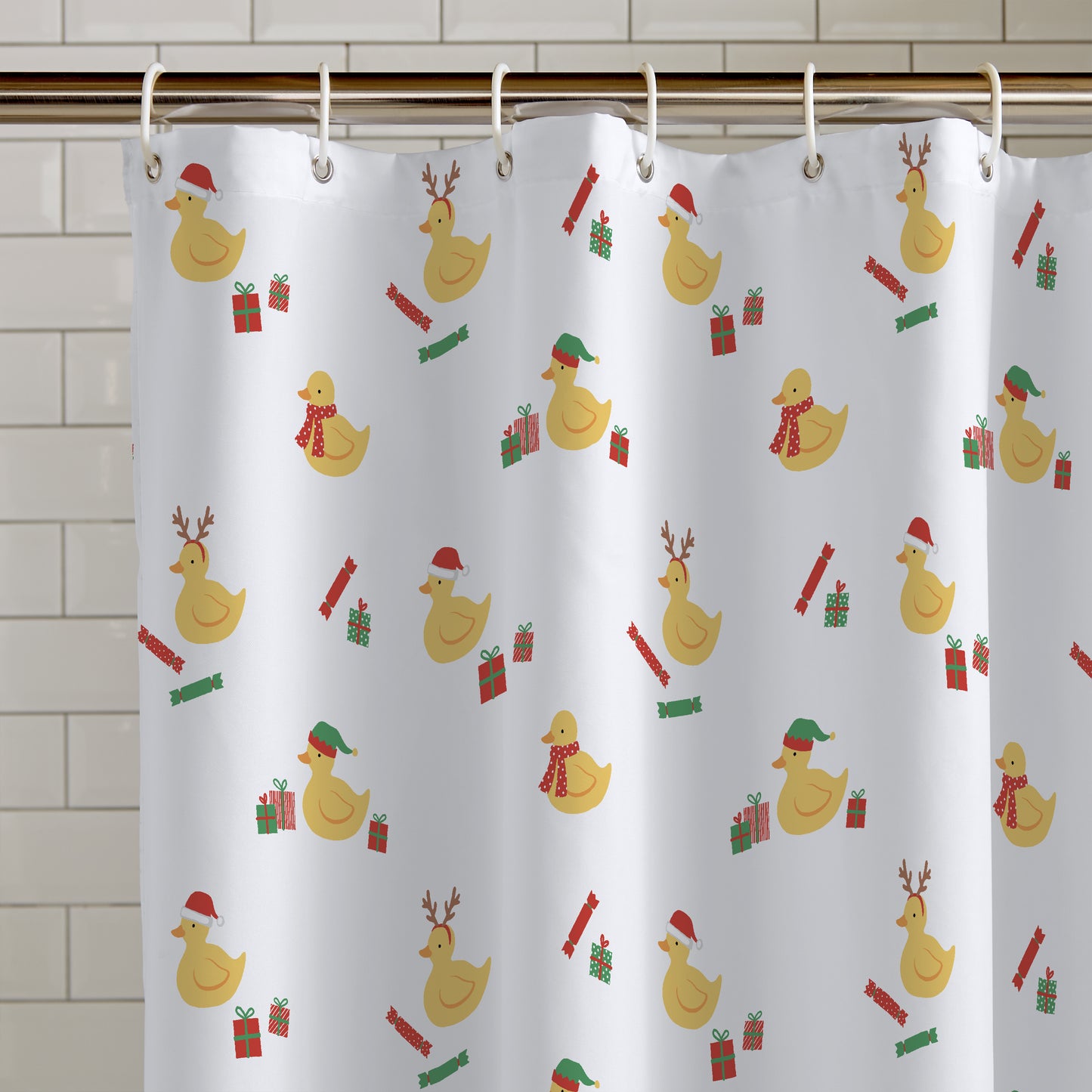 Christmas Quacker Shower Curtain White by Catherine Lansfield