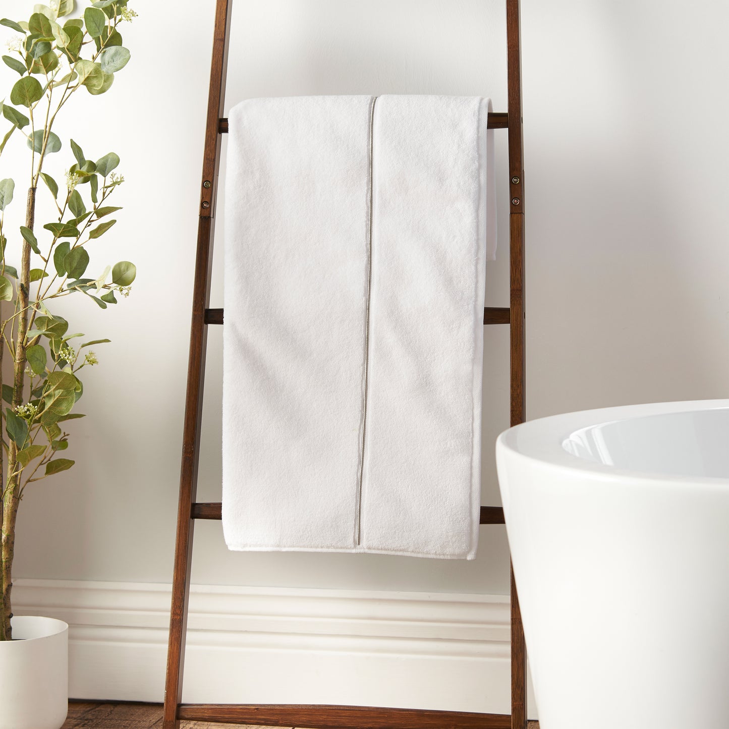 Zero Twist Satin Stitch Cotton Bath Towels in White by Bianca