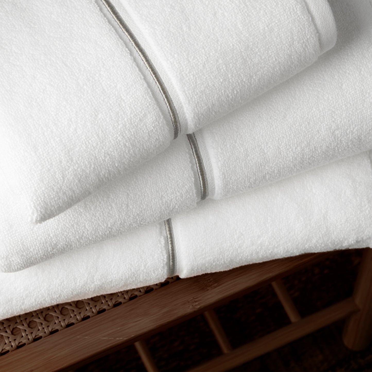 Zero Twist Satin Stitch Cotton Bath Towels in White by Bianca